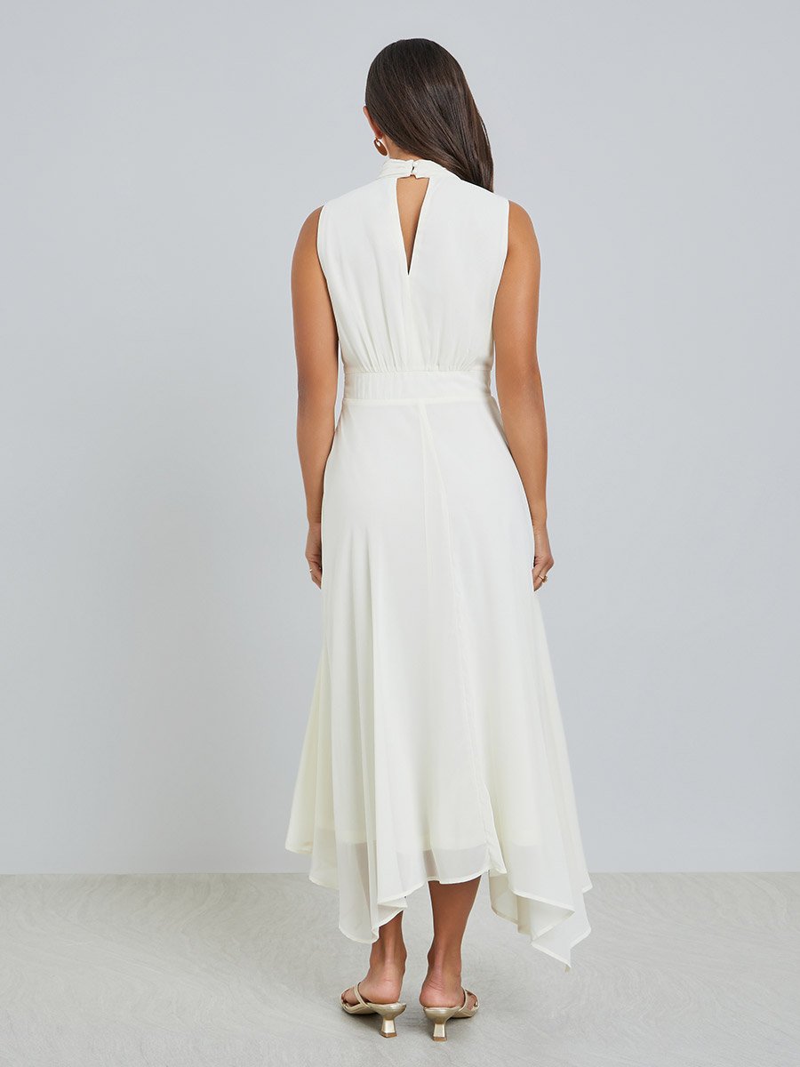 Off-White Corsage Detail Maxi Evening Dress