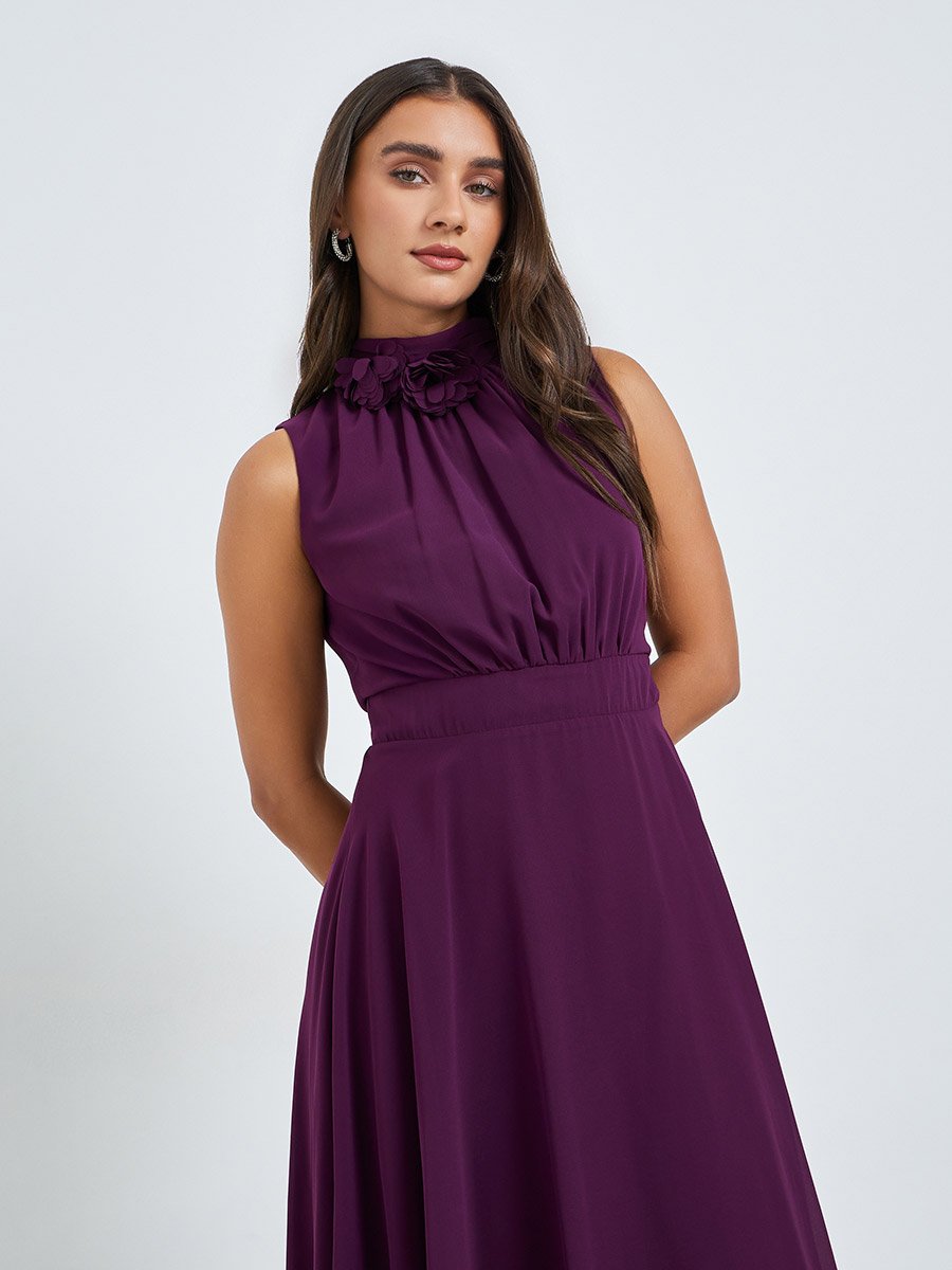 Purple Corsage Detail Maxi Evening Dress