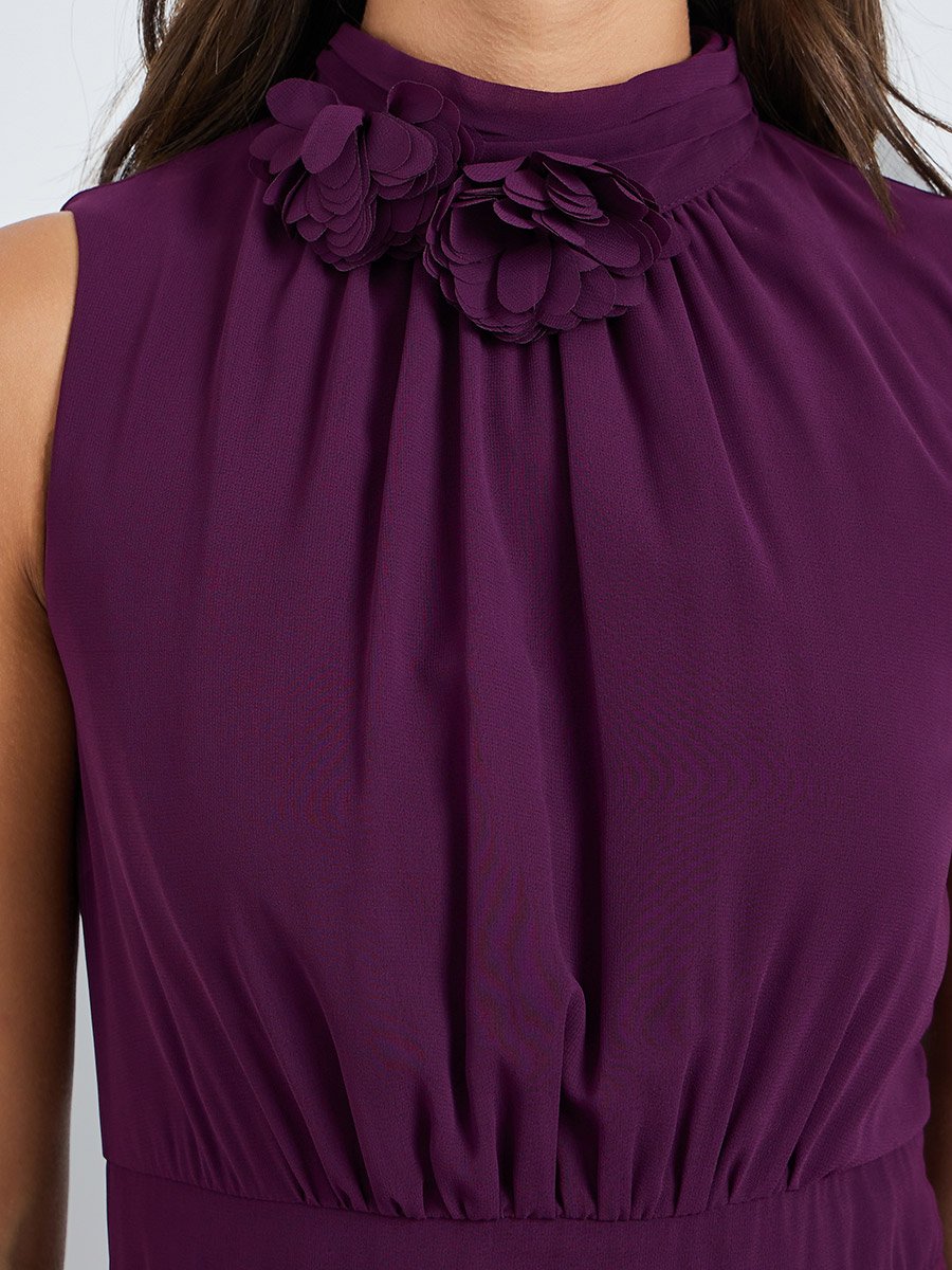 Purple Corsage Detail Maxi Evening Dress