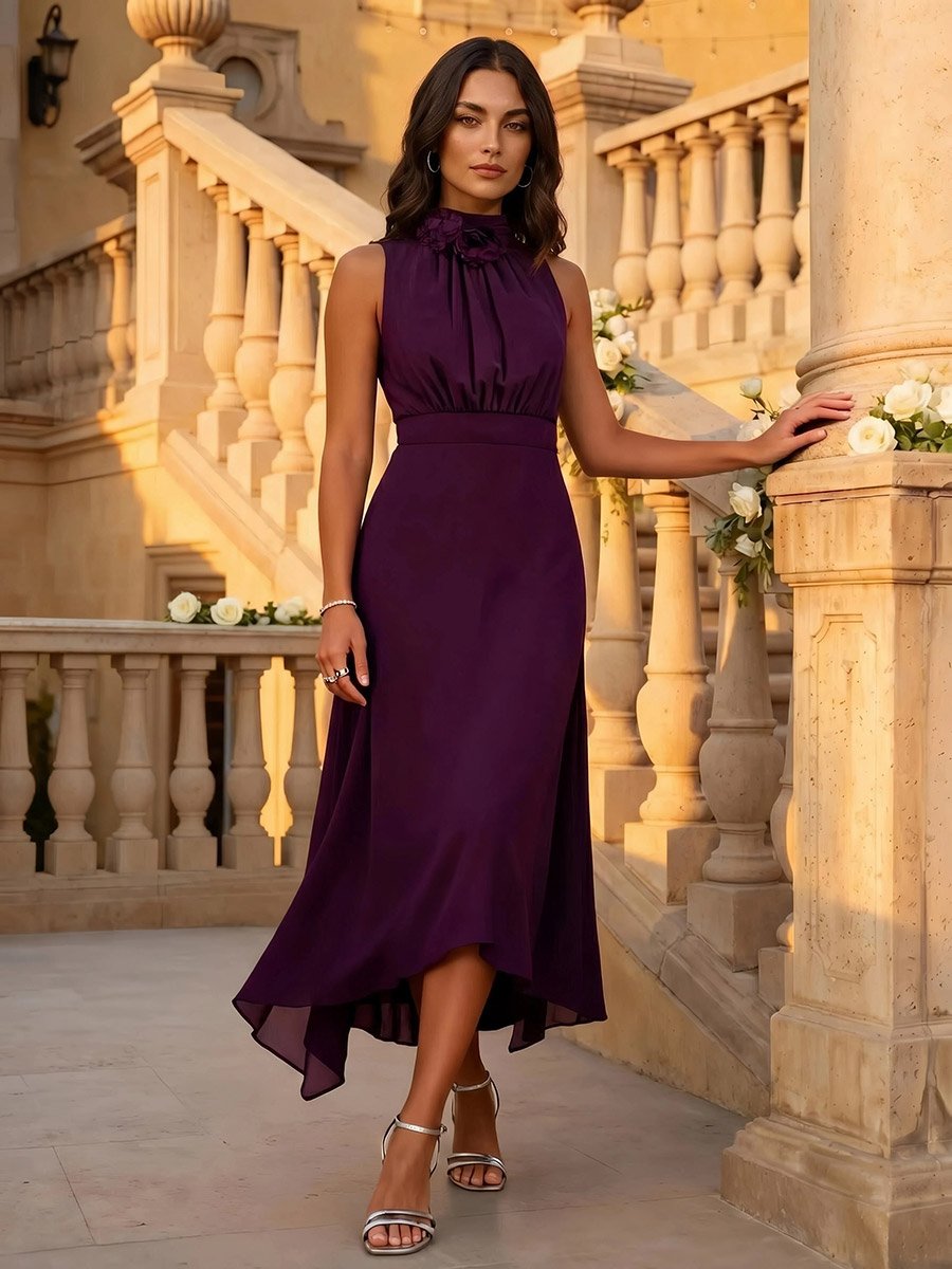 Purple Corsage Detail Maxi Evening Dress