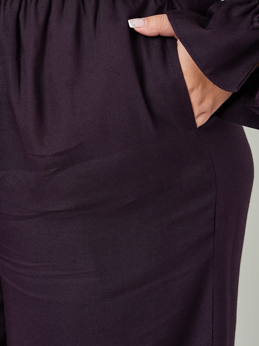 Plus Size Solid Cotton Wide Leg Pants