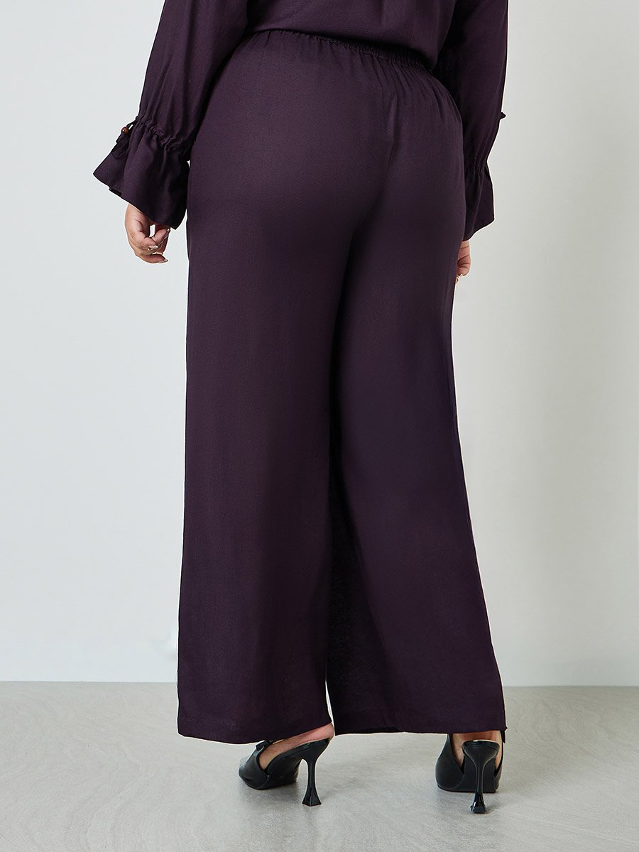Plus Size Solid Cotton Wide Leg Pants