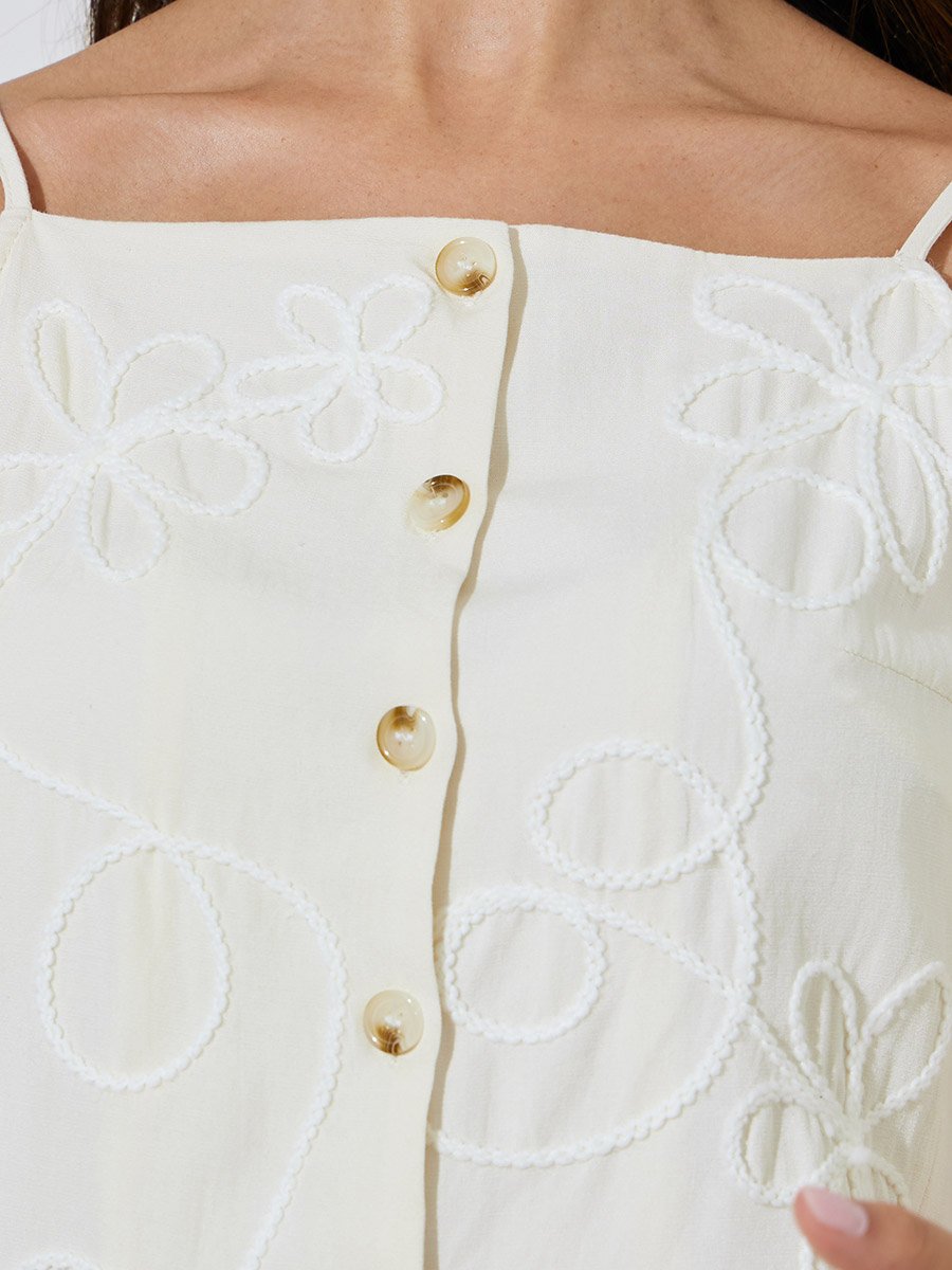 Off White Embroidered Strappy Waistcoat