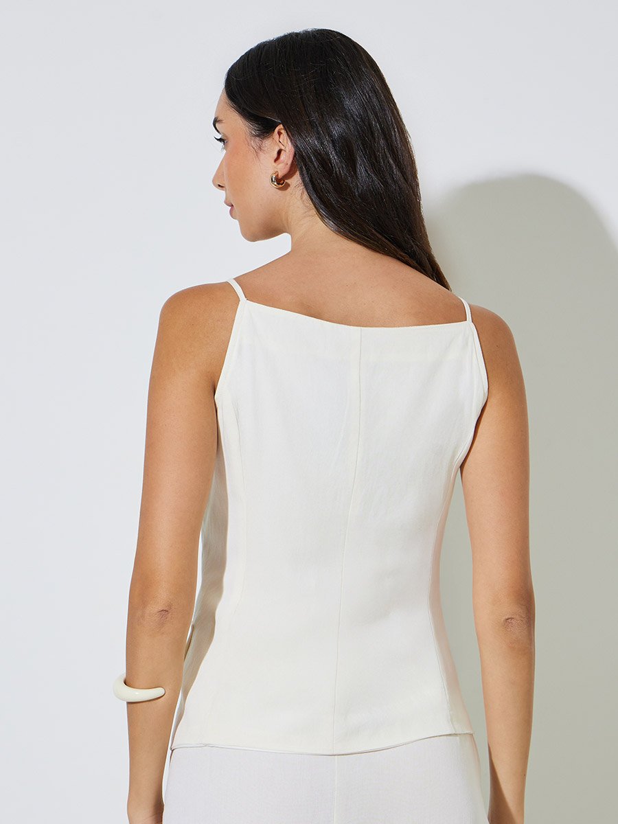 Off White Embroidered Strappy Waistcoat