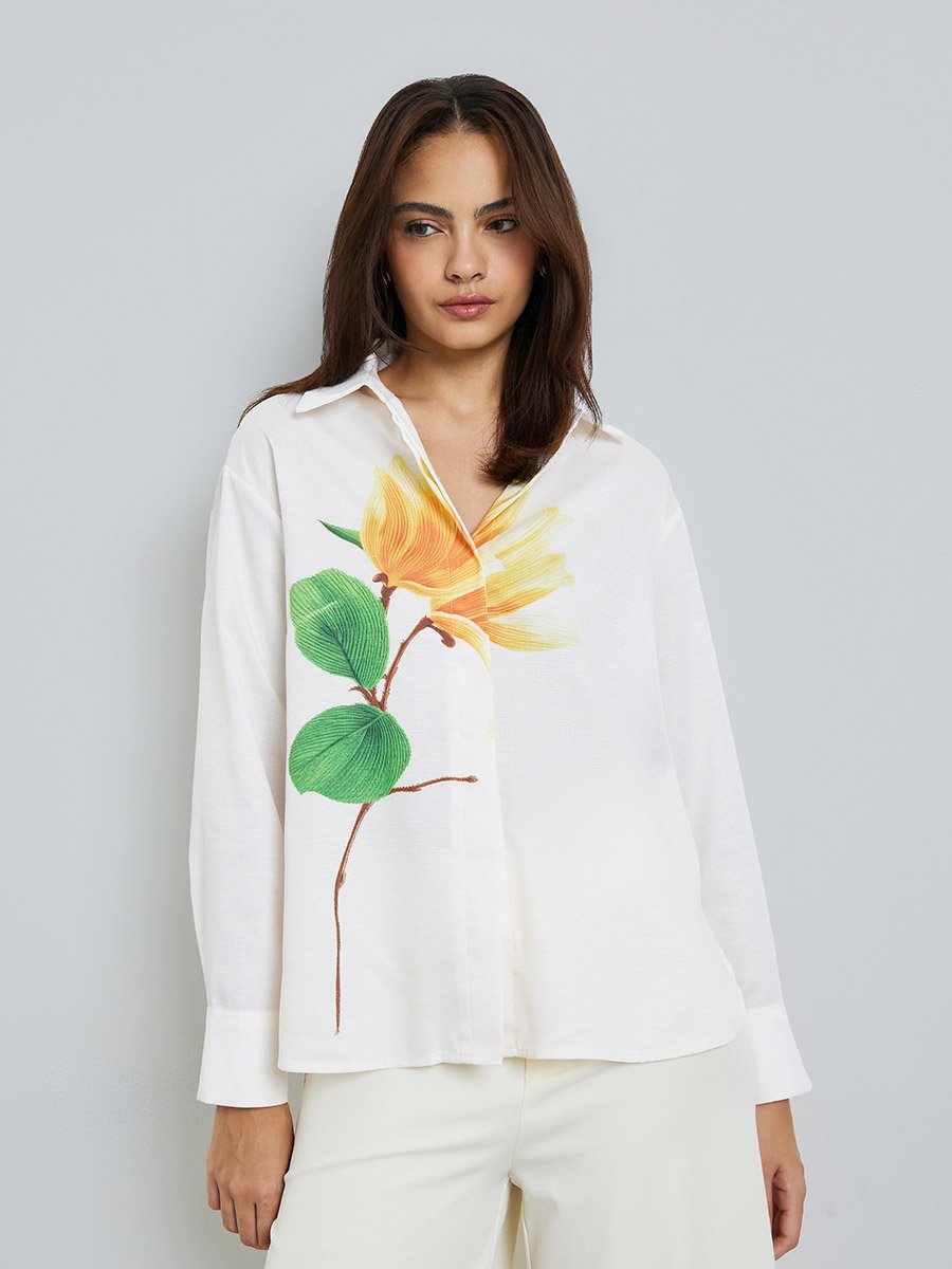 Off White Floral Print Long Sleeve Shirt