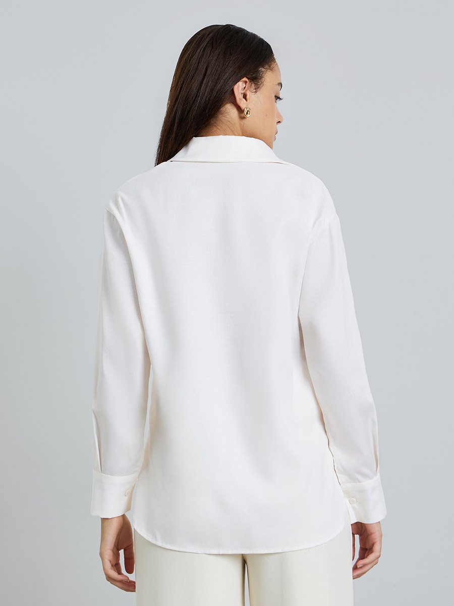 Off White Floral Print Long Sleeve Shirt
