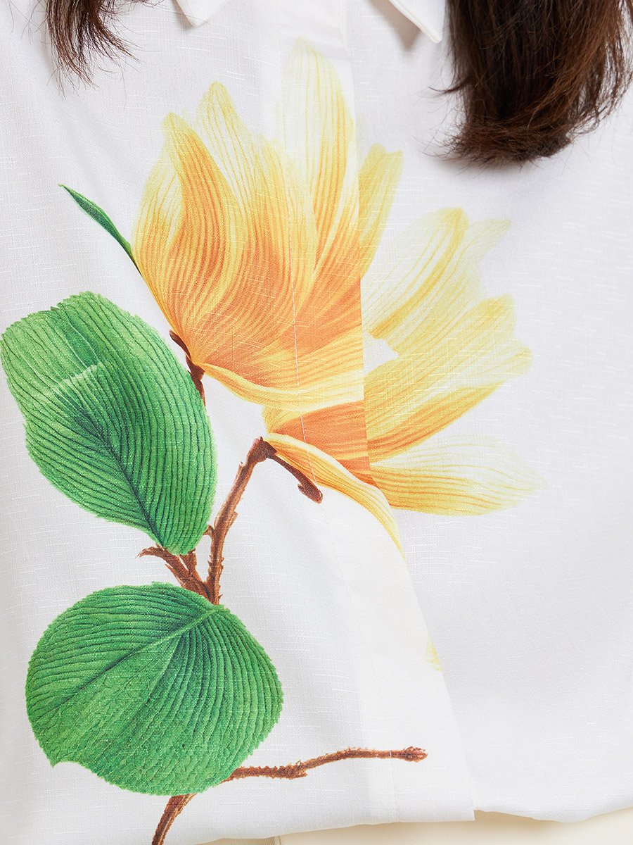 Off White Floral Print Long Sleeve Shirt