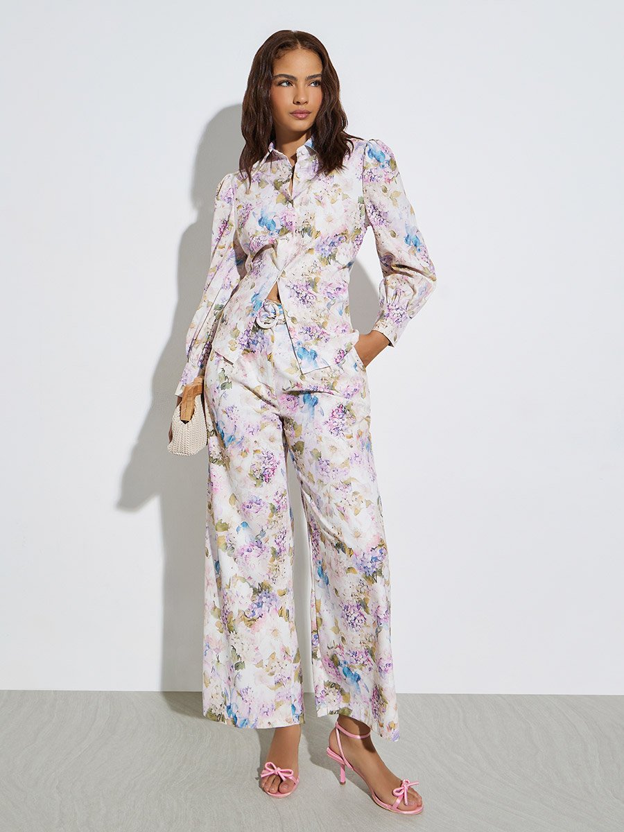 Off White Floral Print Long Sleeve Shirt
