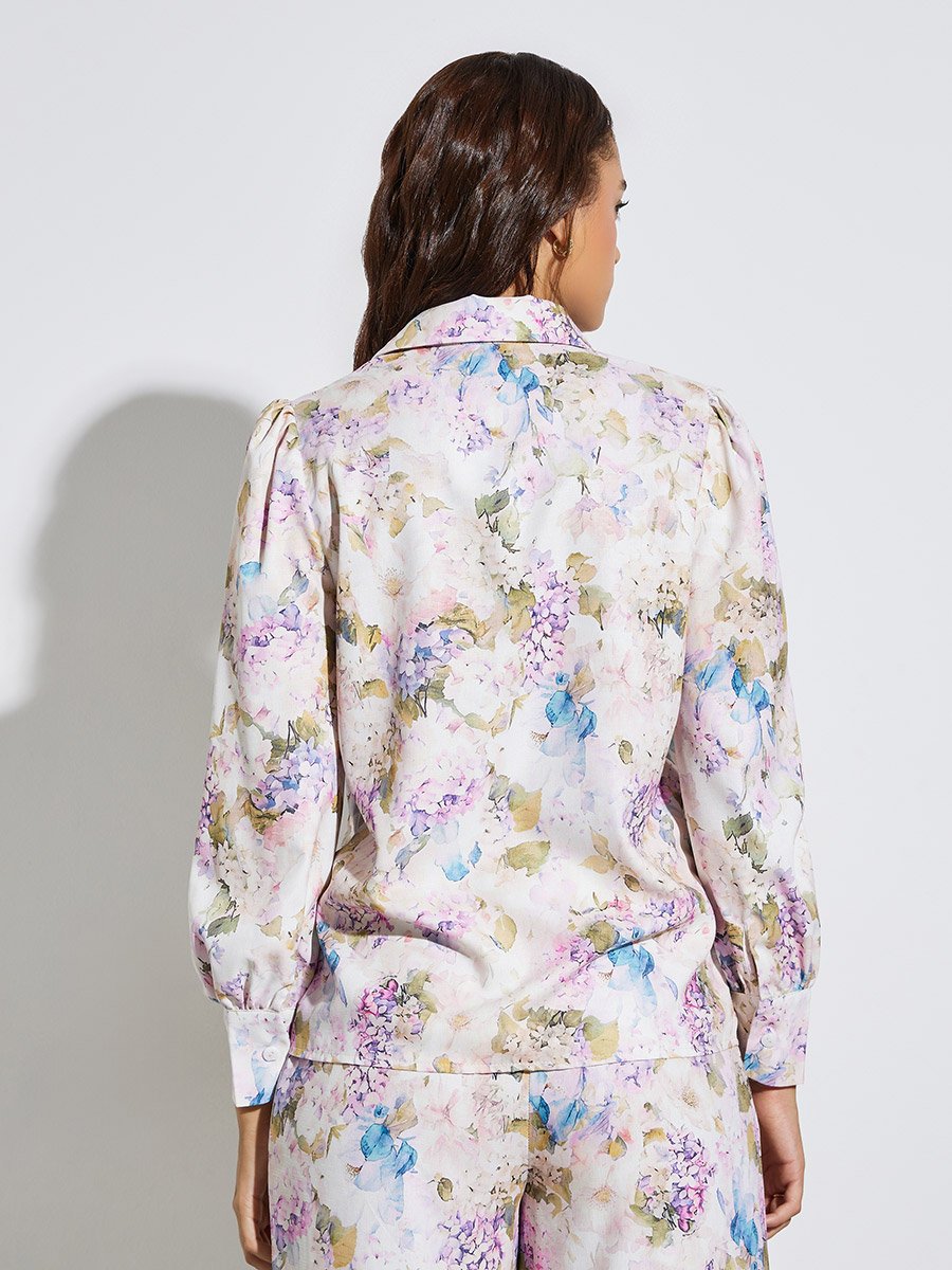 Off White Floral Print Long Sleeve Shirt