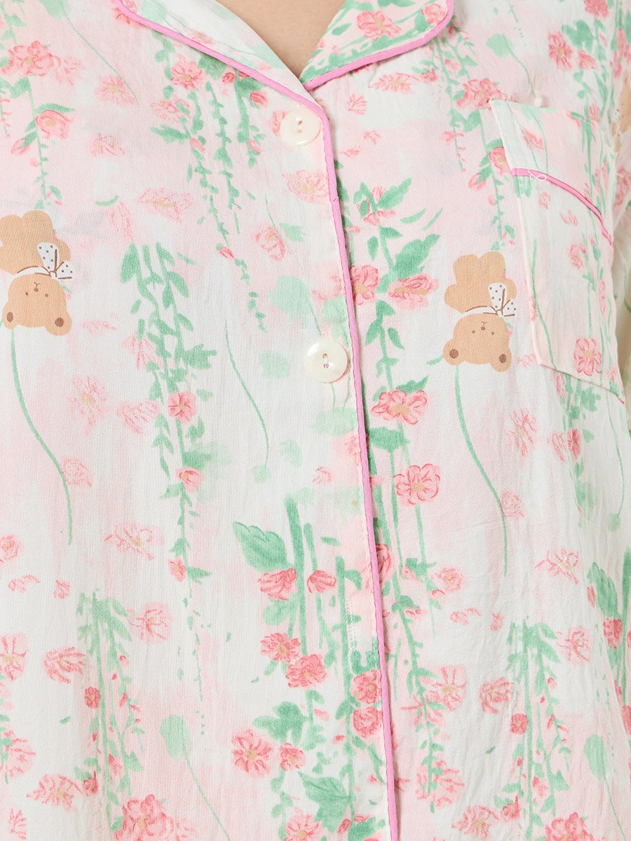Floral Print Shirt and Pyjama Set