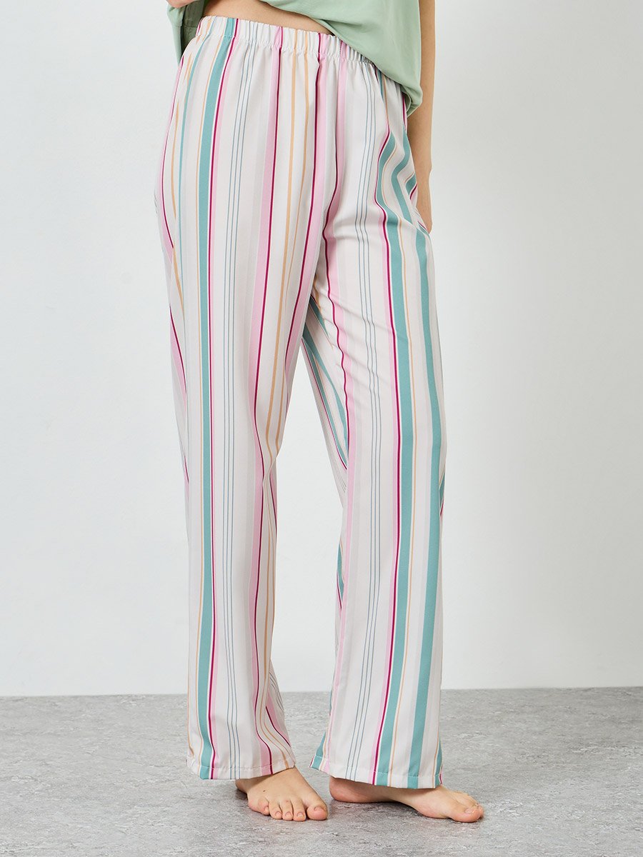 Green Short Sleeve T-Shirt and Striped Pyjama Set