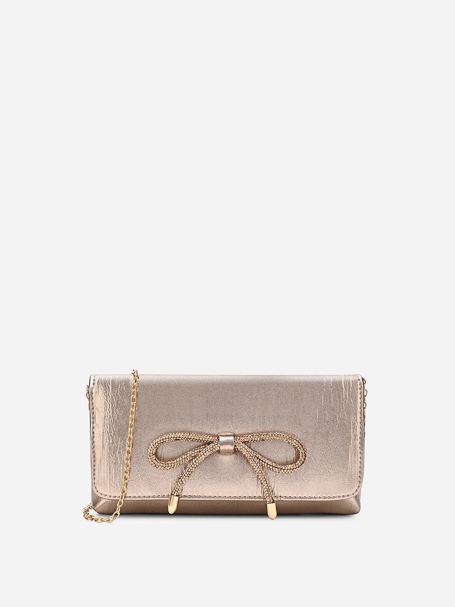 Women Gold Bow Clutch with Chain Strap