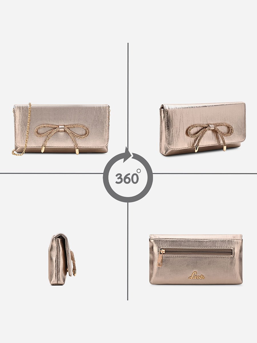 Women Gold Bow Clutch with Chain Strap