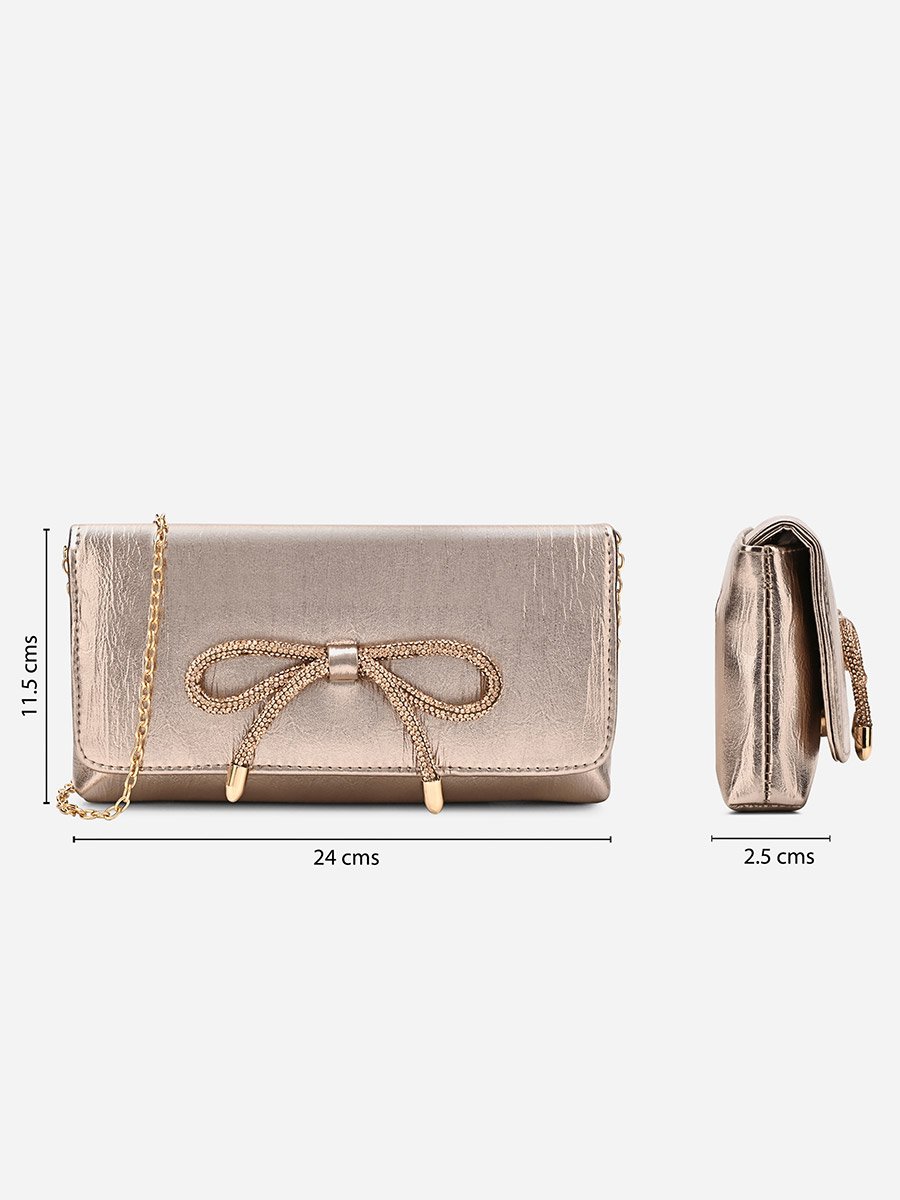 Women Gold Bow Clutch with Chain Strap
