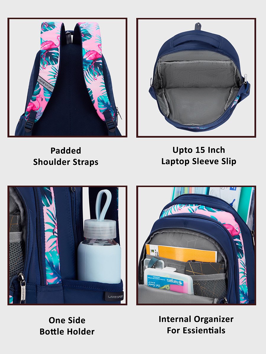Flamingos Navy Blue Backpack 17Inch 30L