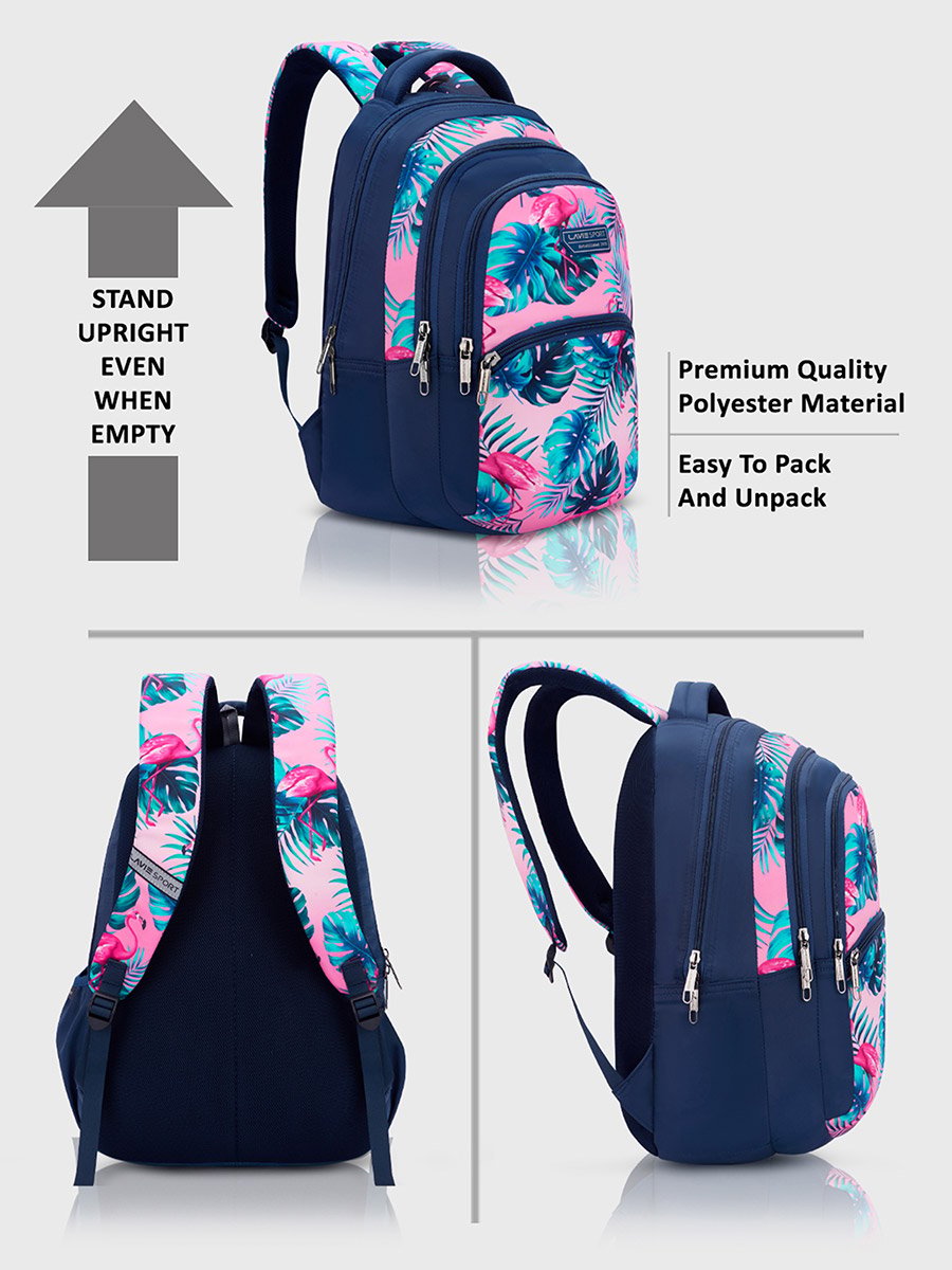 Flamingos Navy Blue Backpack 17Inch 30L
