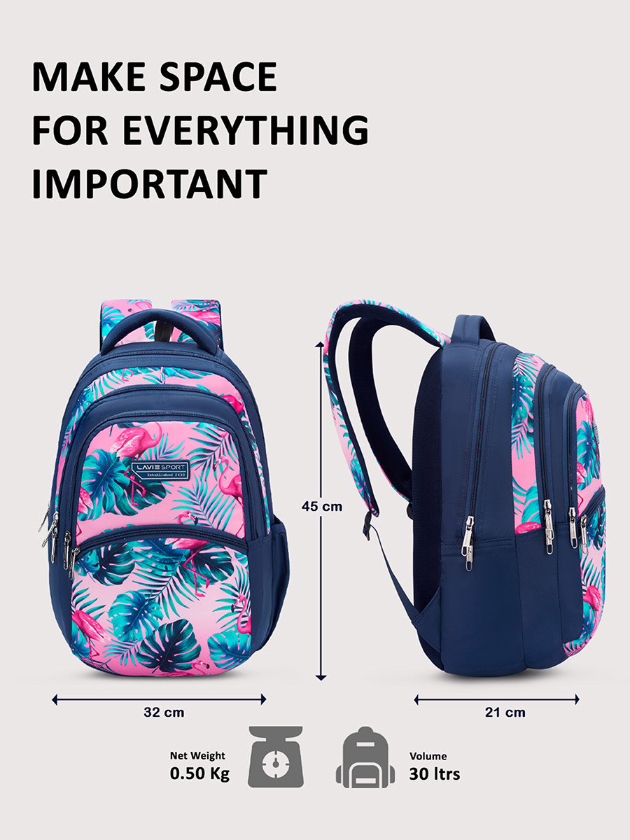 Flamingos Navy Blue Backpack 17Inch 30L