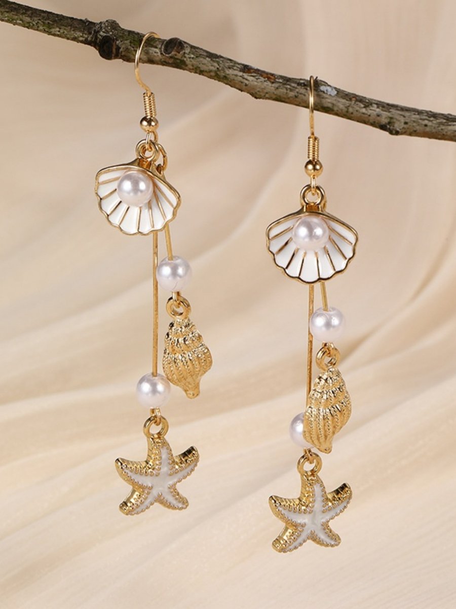 Seaside Pearl and Shell Dangle Earrings