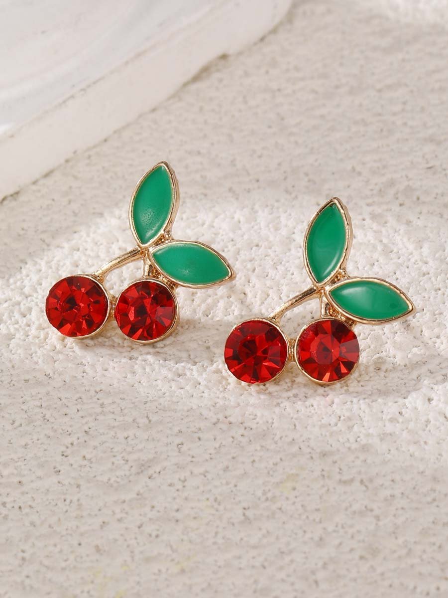 Cherry Gemstone Leaf Earrings