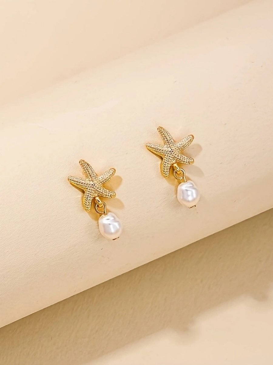 Starfish Pearl Drop Earrings