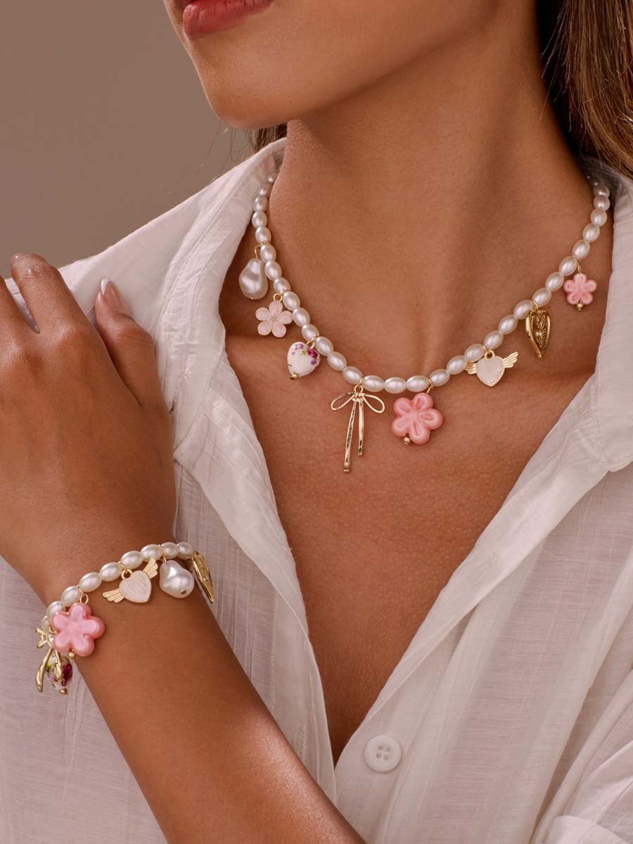 Faux Pearl Charm Bracelet