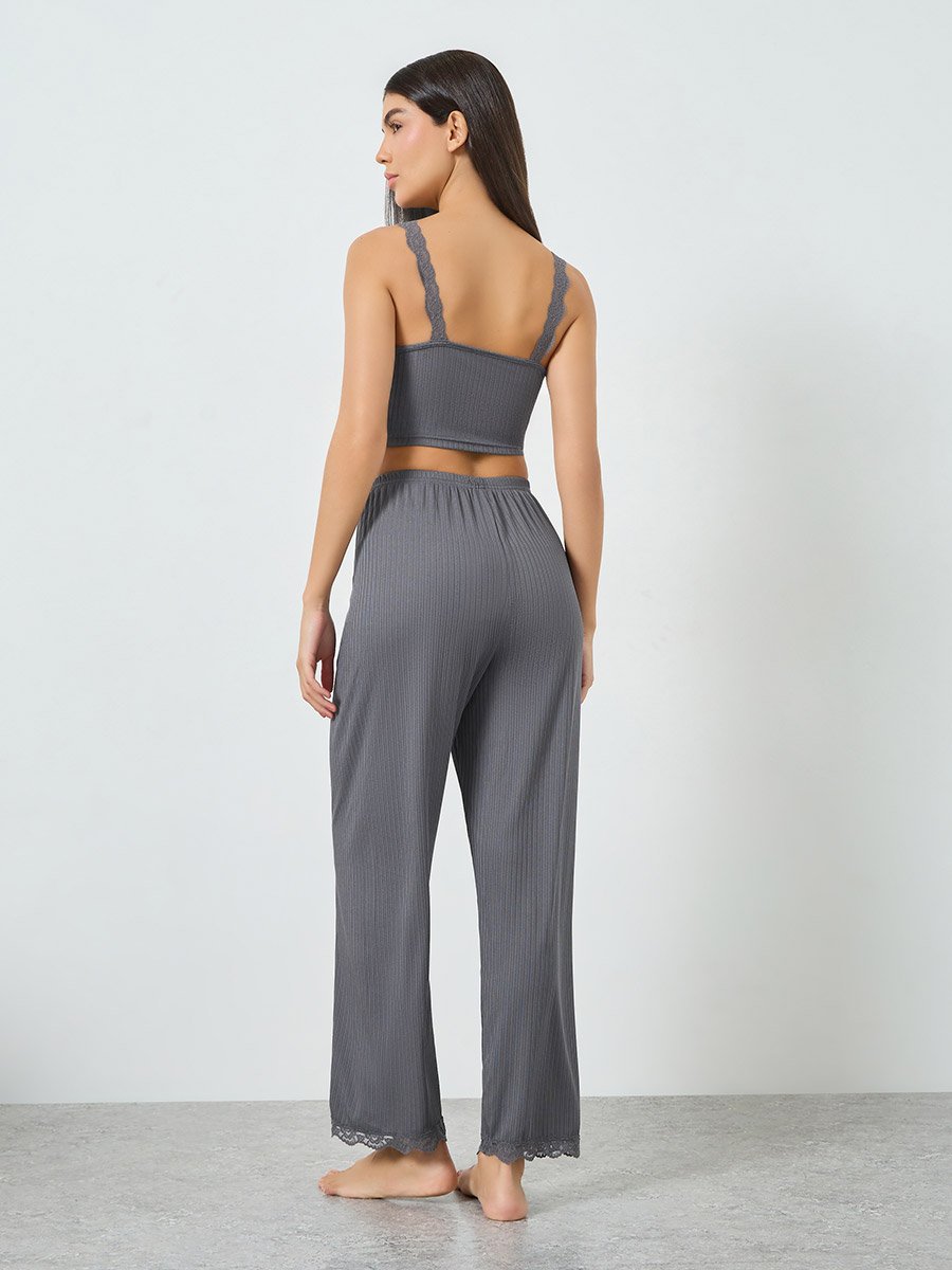 Grey Knit Crop Cami and Pyjama Set