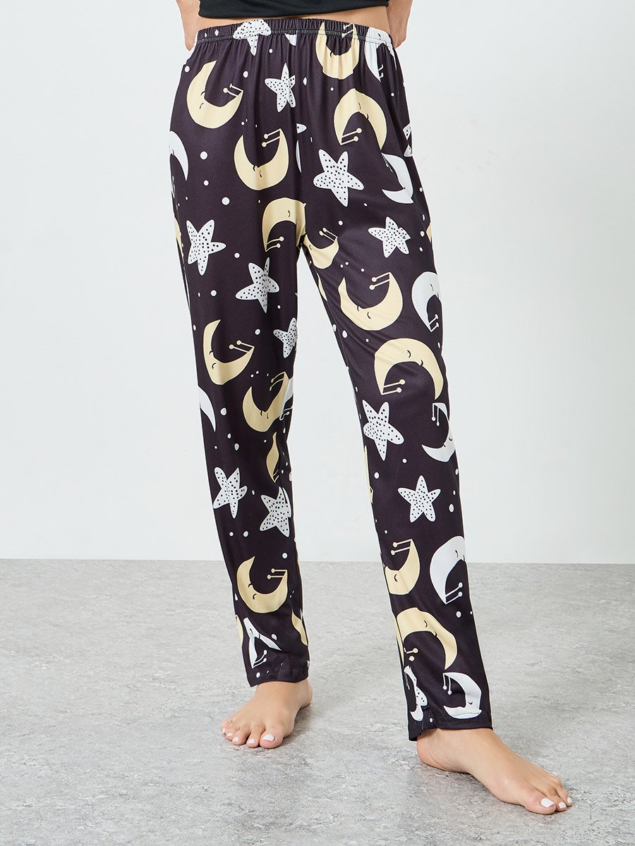 Black Star Moon Print T-Shirt and Pyjama Set