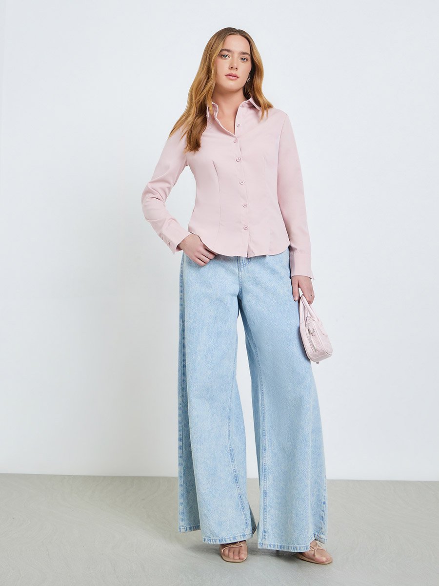 Light Pink Long Sleeve Back Tie-Up Shirt