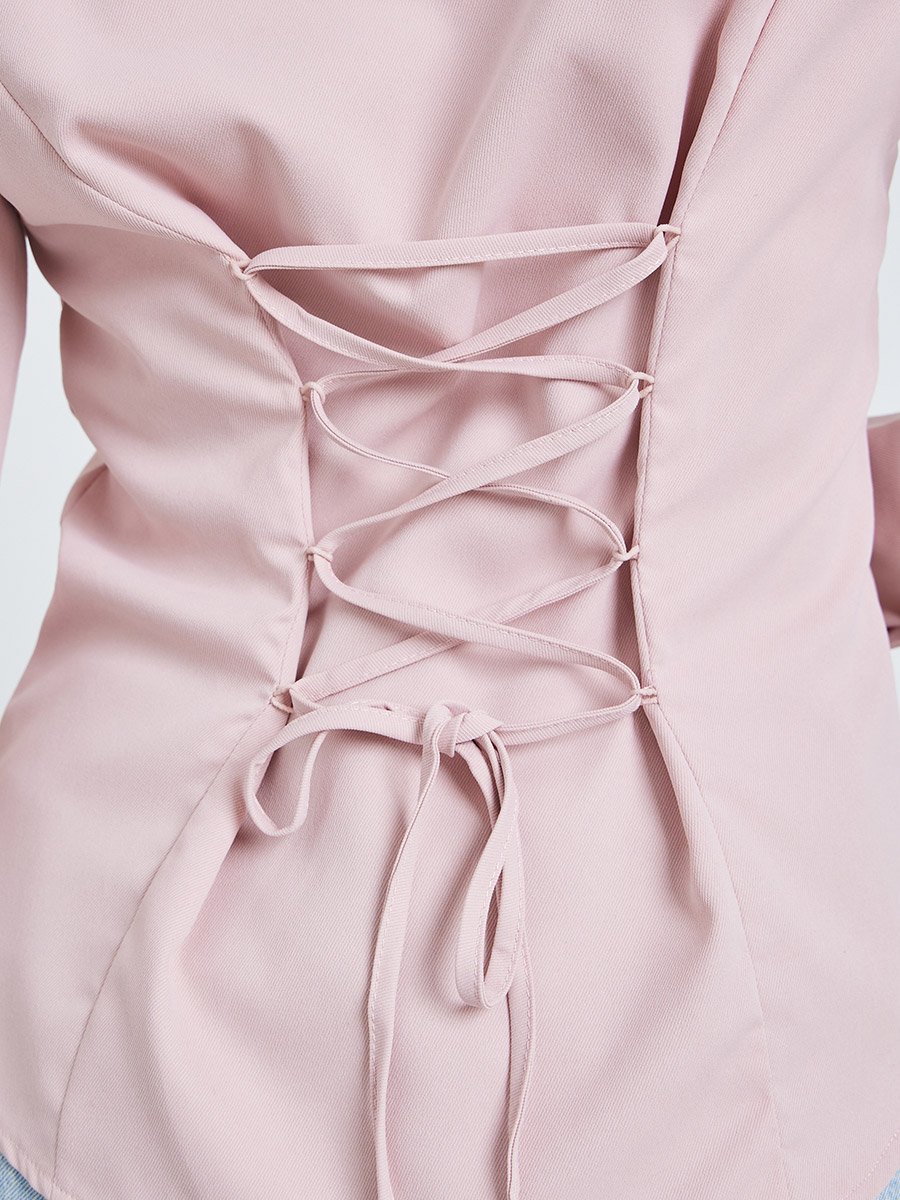 Light Pink Long Sleeve Back Tie-Up Shirt