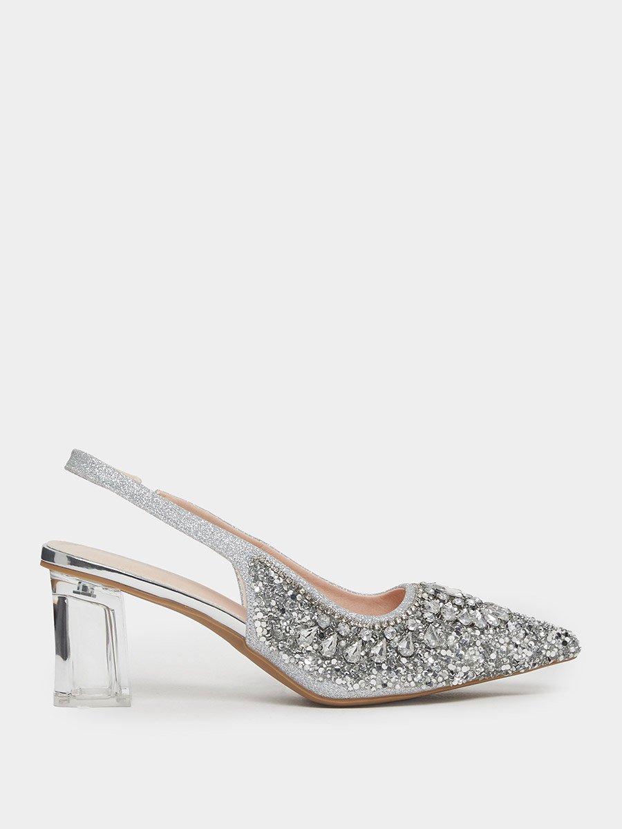  Embellished Transparent Heel Sandals