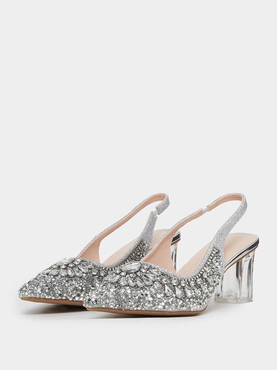  Embellished Transparent Heel Sandals