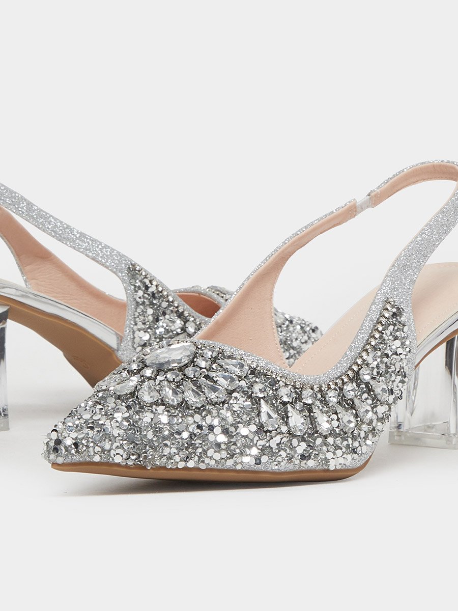  Embellished Transparent Heel Sandals