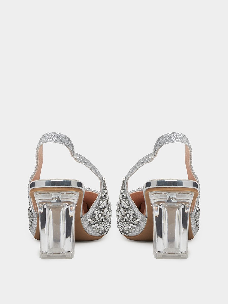  Embellished Transparent Heel Sandals