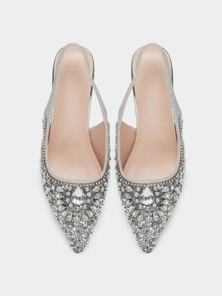  Embellished Transparent Heel Sandals