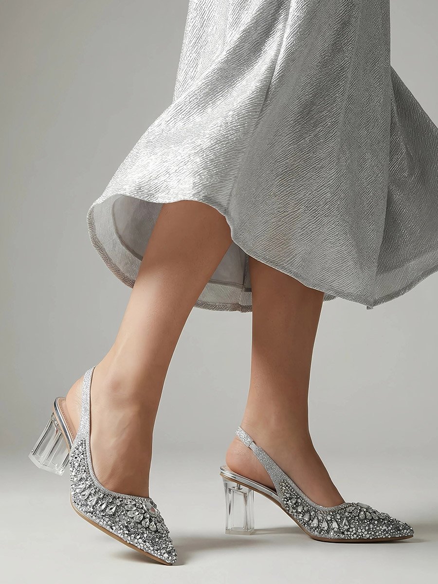  Embellished Transparent Heel Sandals