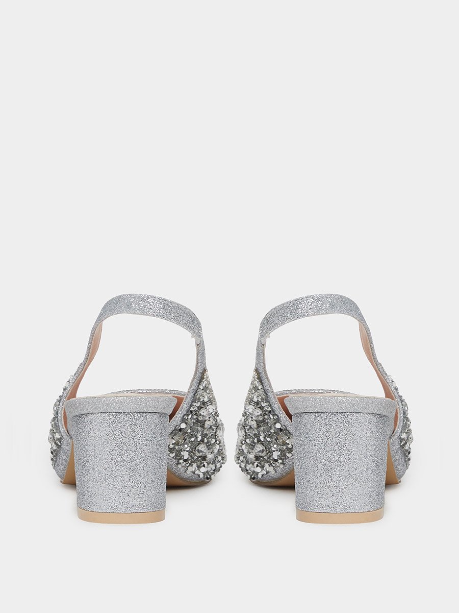 Silver Glitter Embellished Slingback Sandals