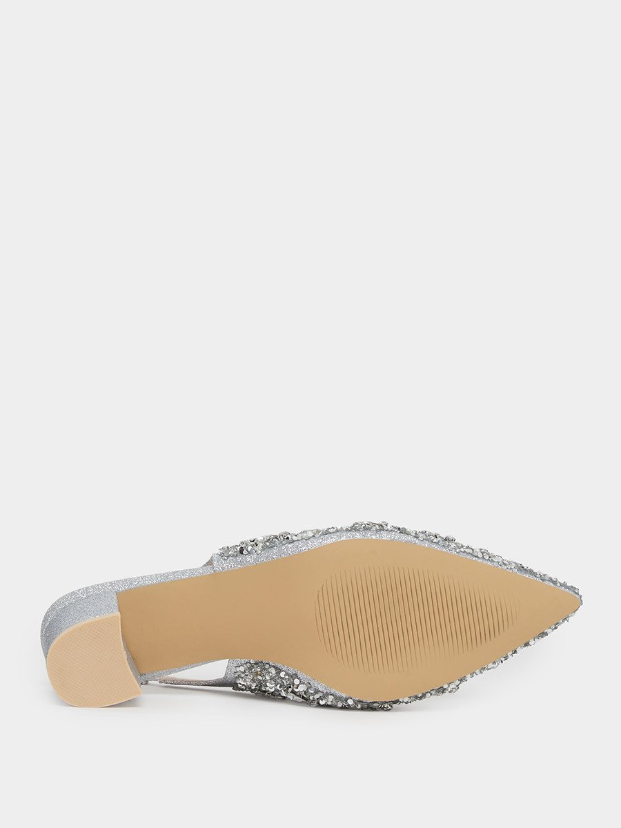 Silver Glitter Embellished Slingback Sandals