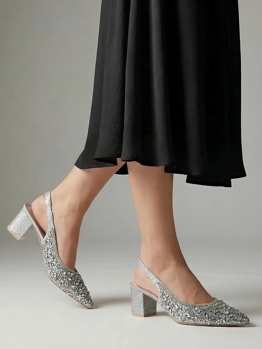 Silver Glitter Embellished Slingback Sandals