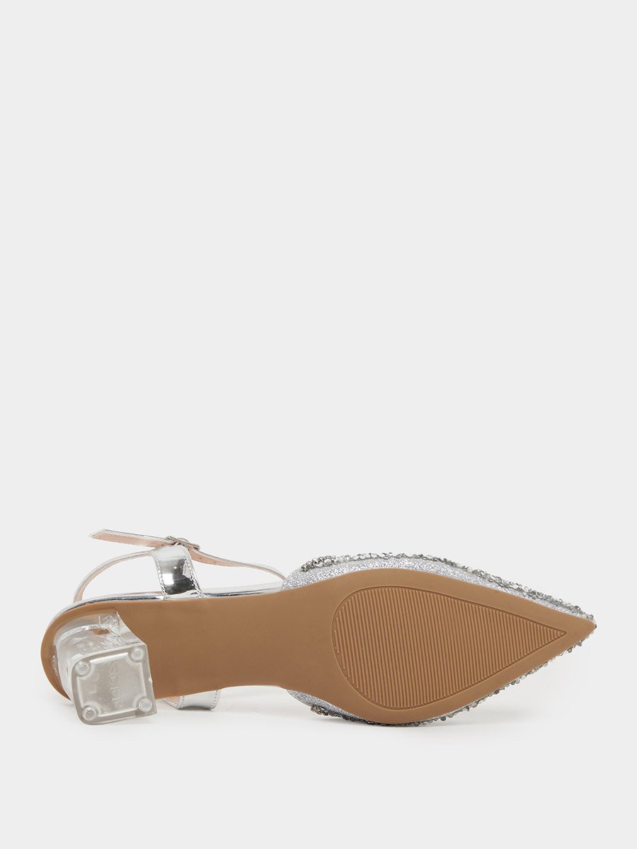 Silver Embellished Transparent-Heel Sandals