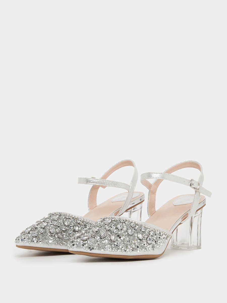  Embellished Transparent Heel Sandals