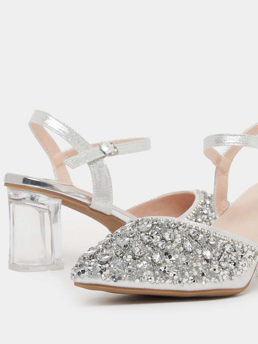  Embellished Transparent Heel Sandals