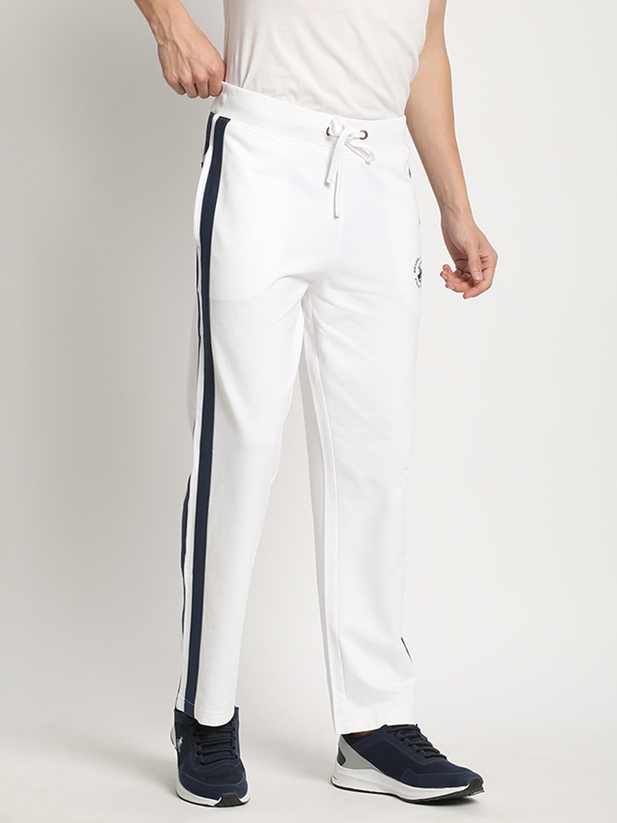 Men White Track Pants with Side Stripe