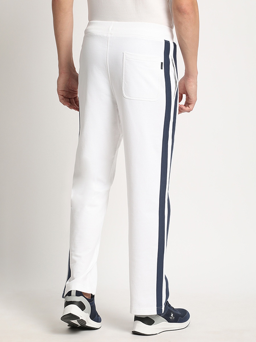 Men White Track Pants with Side Stripe