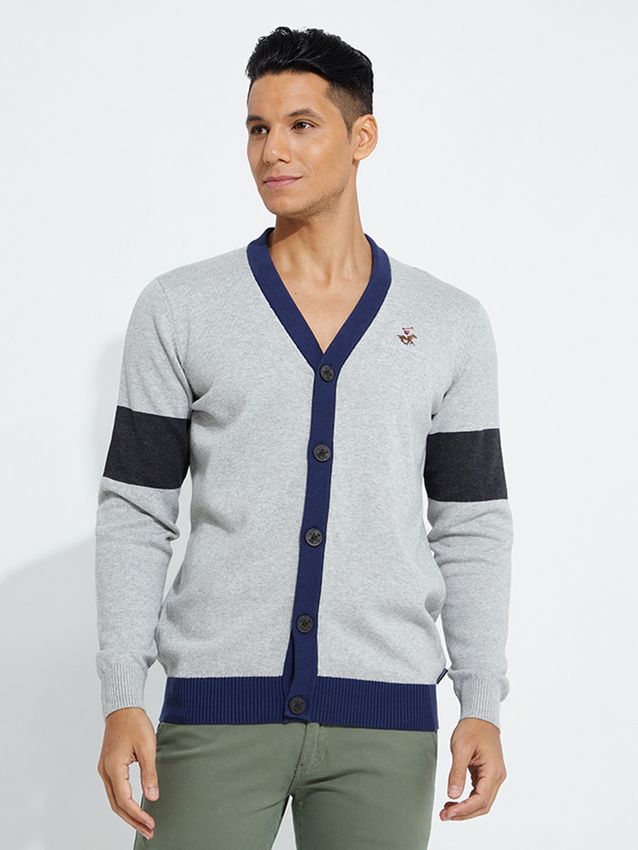 Men Contrast Panel Knit Cardigan
