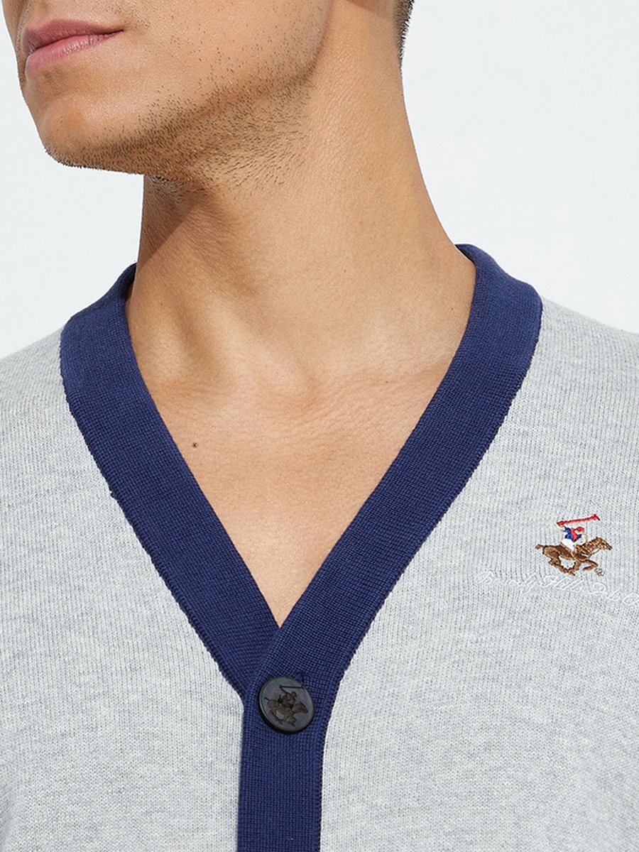 Men Contrast Panel Knit Cardigan