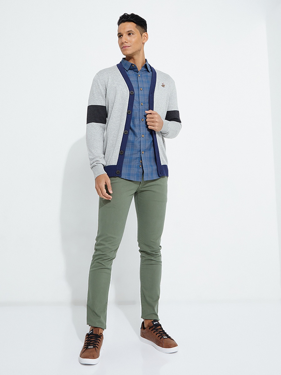 Men Contrast Panel Knit Cardigan