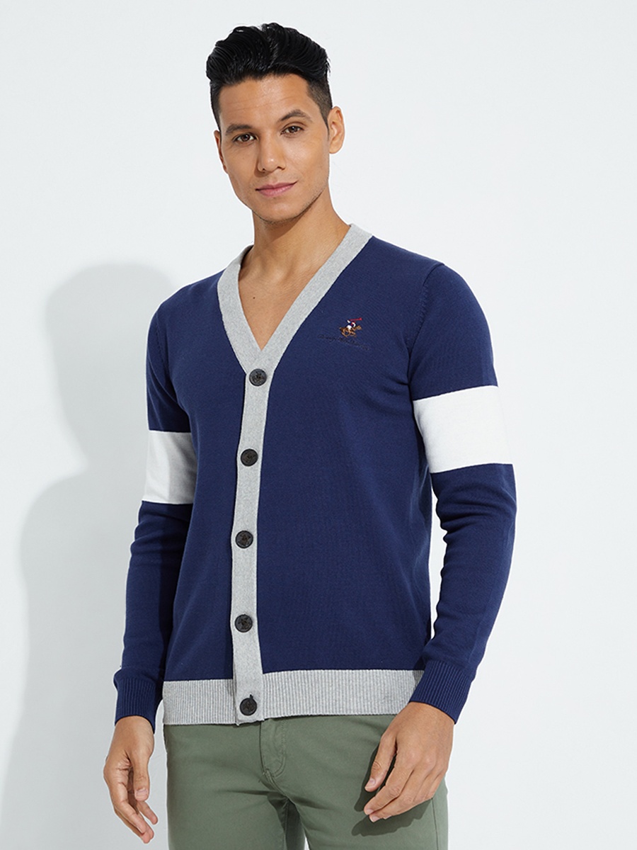 Men Contrast Panel Knit Cardigan