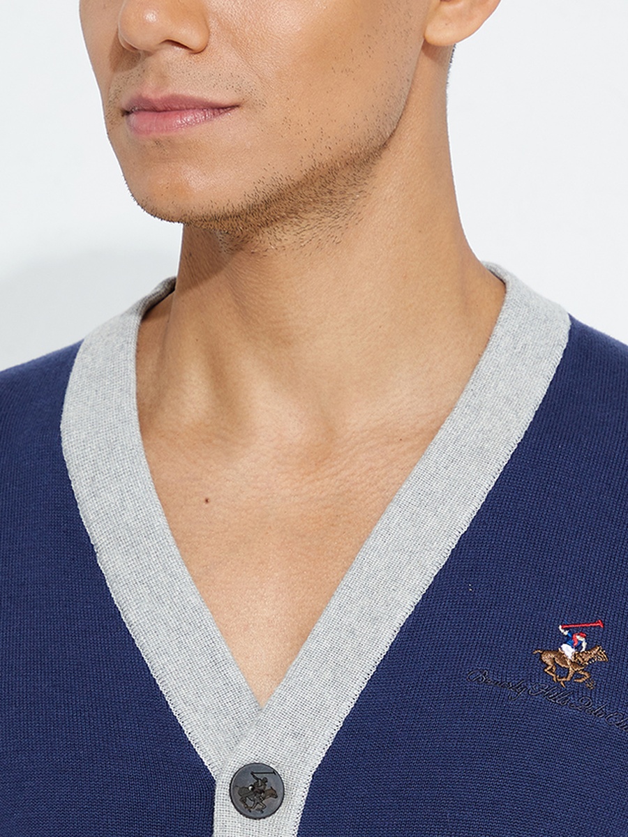 Men Contrast Panel Knit Cardigan