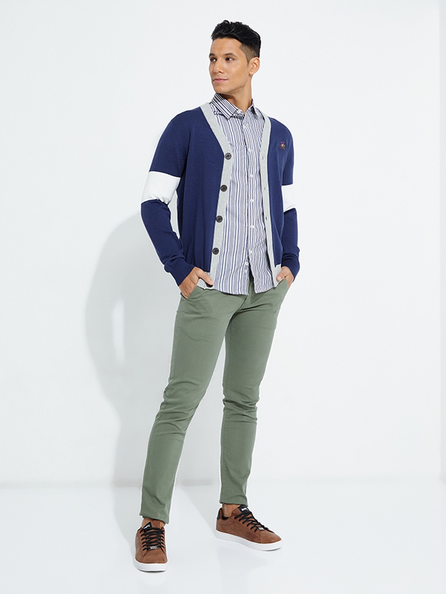 Men Contrast Panel Knit Cardigan