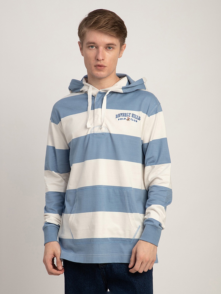 Men Striped Hooded T-Shirt